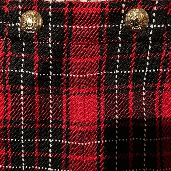 Zara Red Plaid Wool Blend Gold metallic Buttoned Shorts